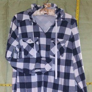 Navy & White Plaid Hoodie Shirt by Columbia, size Medium